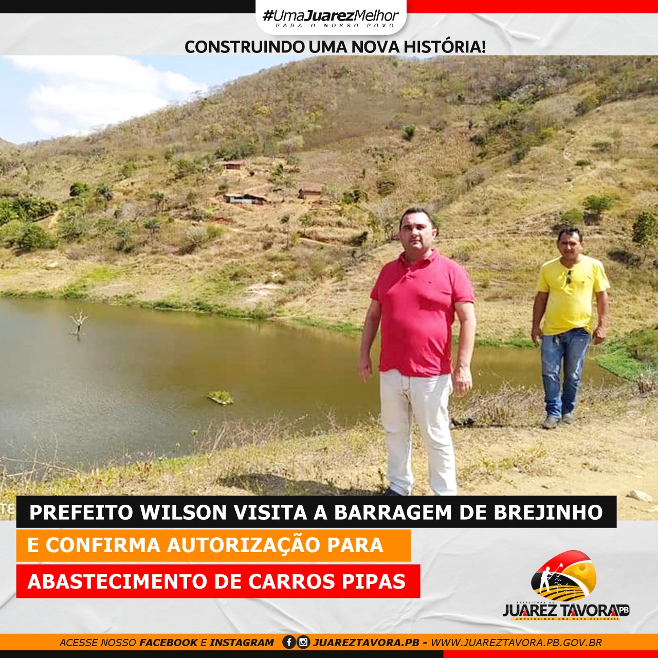 Juarez Távora receberá água da Barragem de Brejinho por meio de carros-pipas