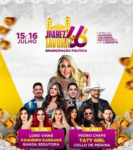 Prefeitura de Juarez Távora promove shows em comemoração aos 66 anos de Emancipação Política